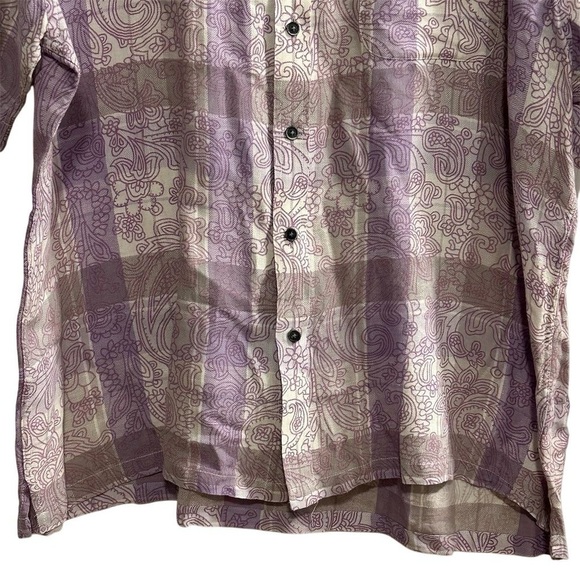 Tasso Elba Men's XL Purple Paisley Linen Blend Short Sleeve Shirt - Picture 4 of 9